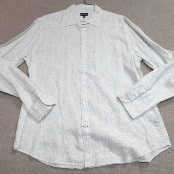 Club Monaco Shirt XL White Floral 100% Linen Button Front - Picture 2 of 9